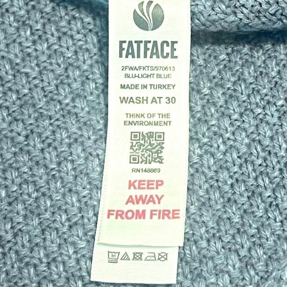 Fat Face Emmy Textured Crewneck Curved Hem Sweater Blue Sz 6 - Picture 11 of 12